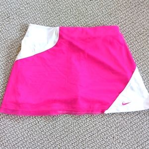 Nike Pink & White Tennis Skirt with built-in shorts and mesh overlay